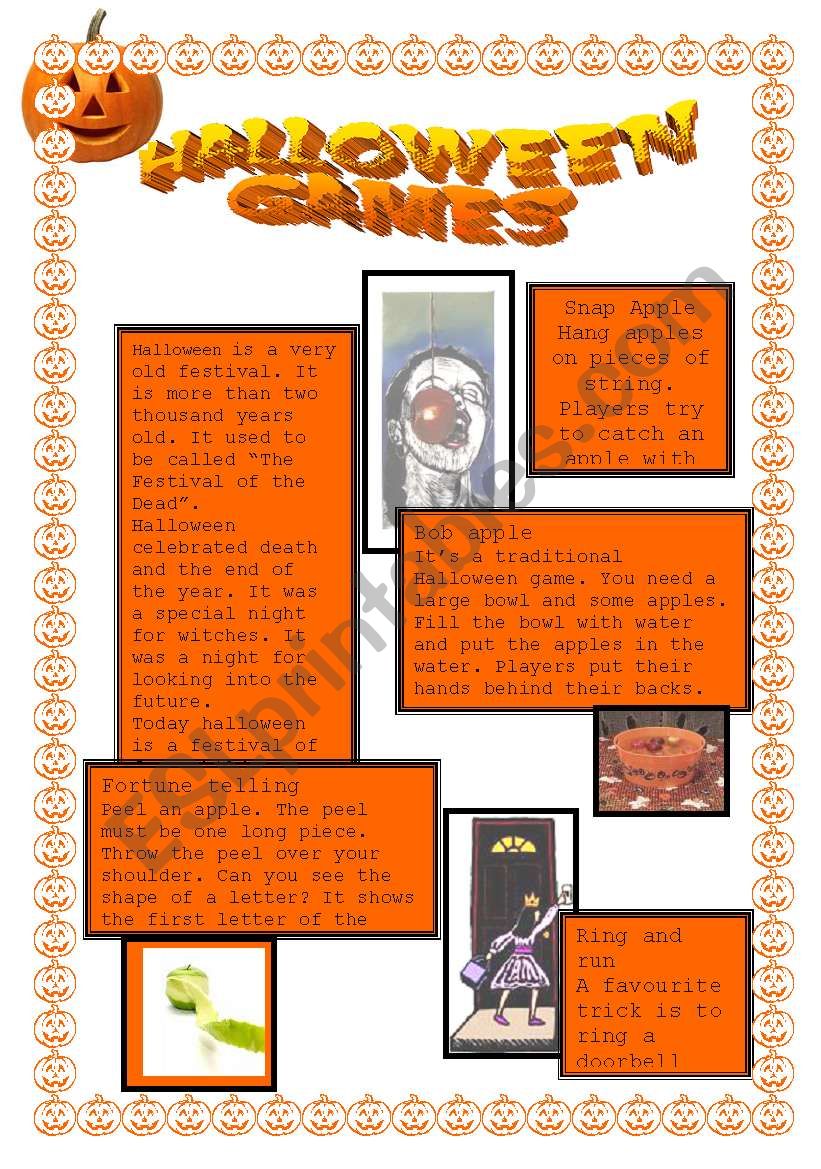 Halloween history and games worksheet