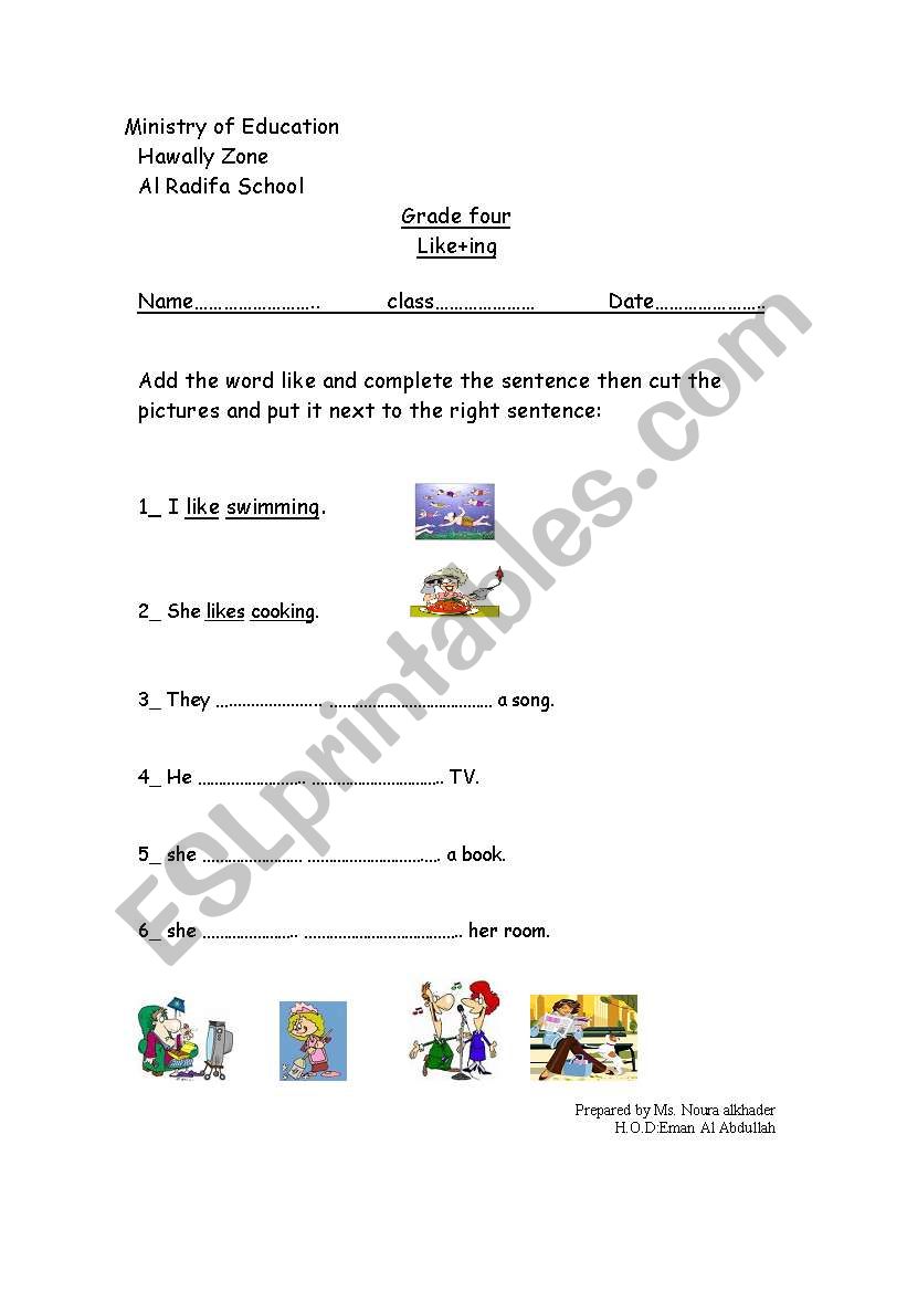 like+ing worksheet