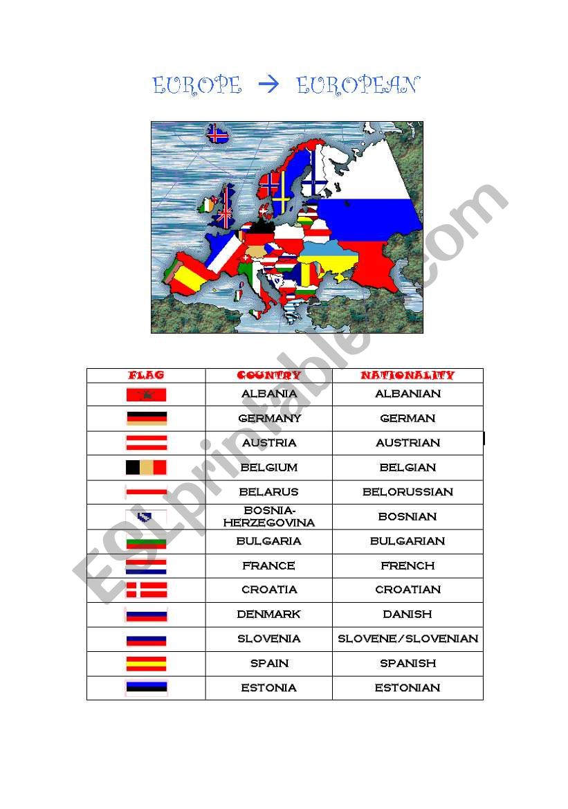 EUROPE worksheet