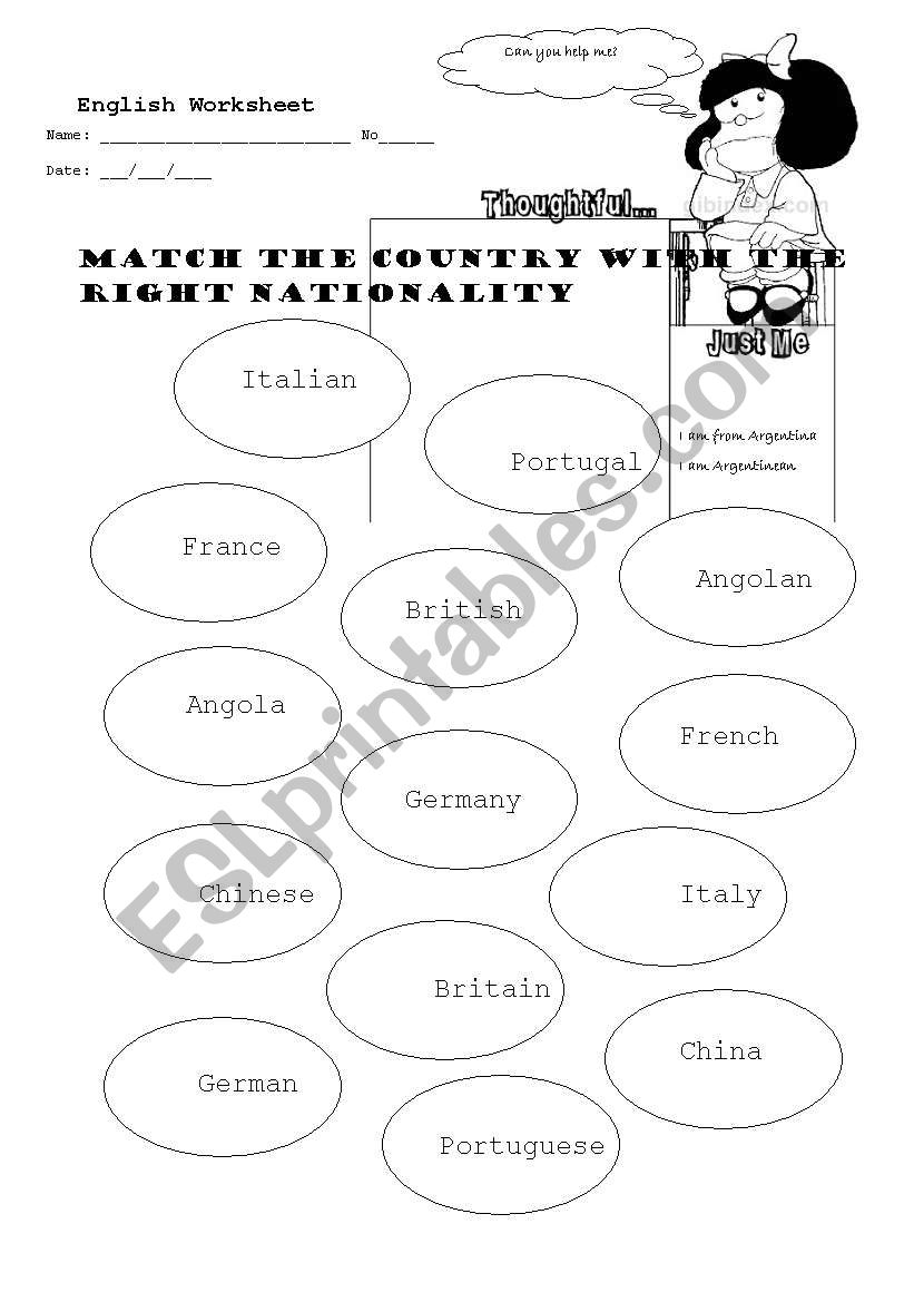 Nationalities worksheet