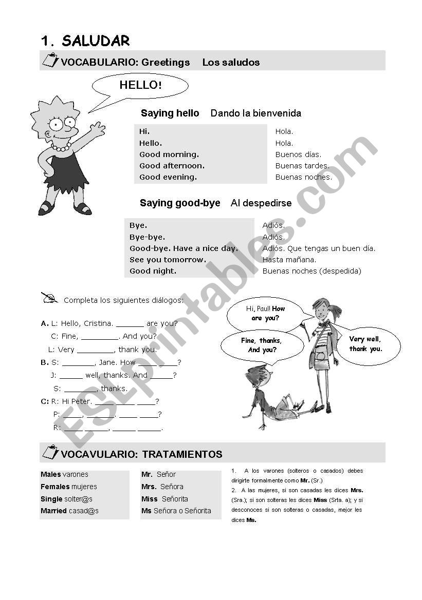 spanish greetings worksheet