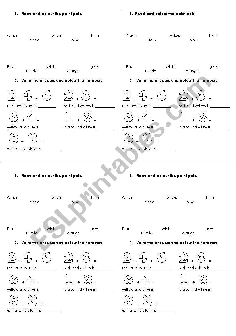 numbers and colours worksheet