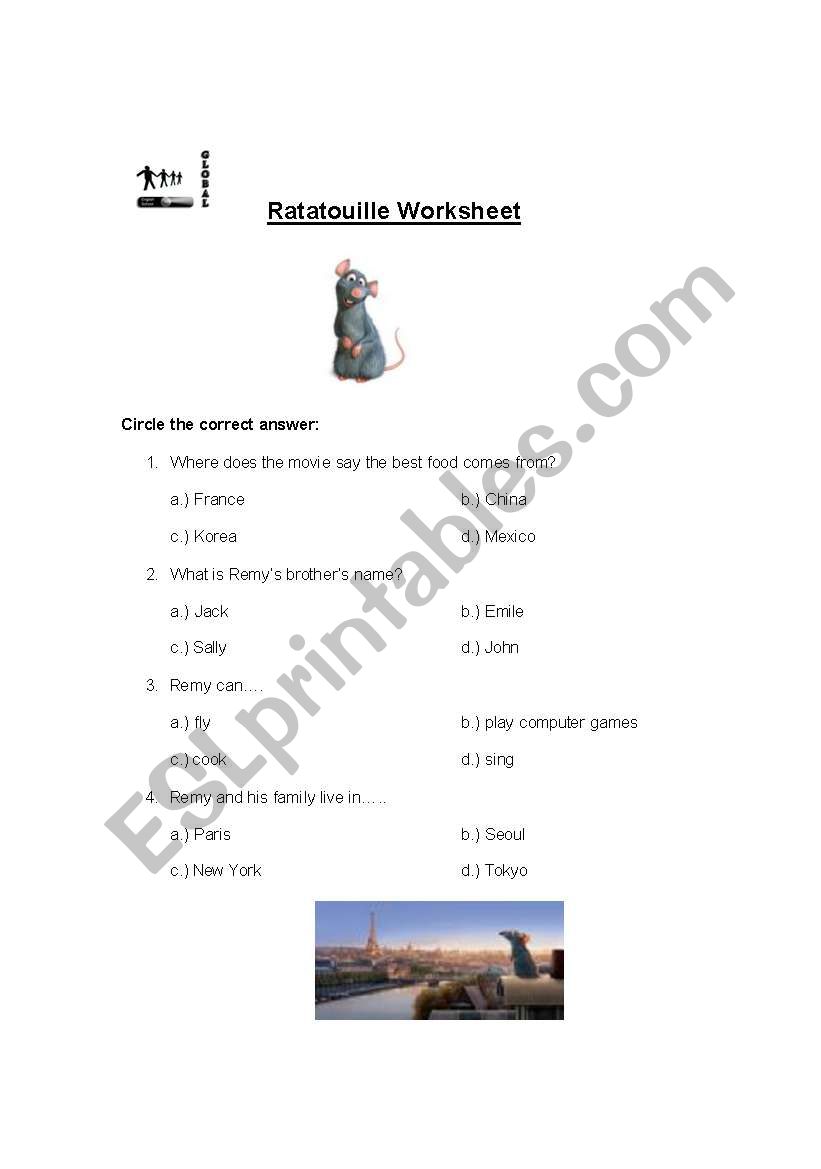 Ratatouille Movie Worksheet worksheet