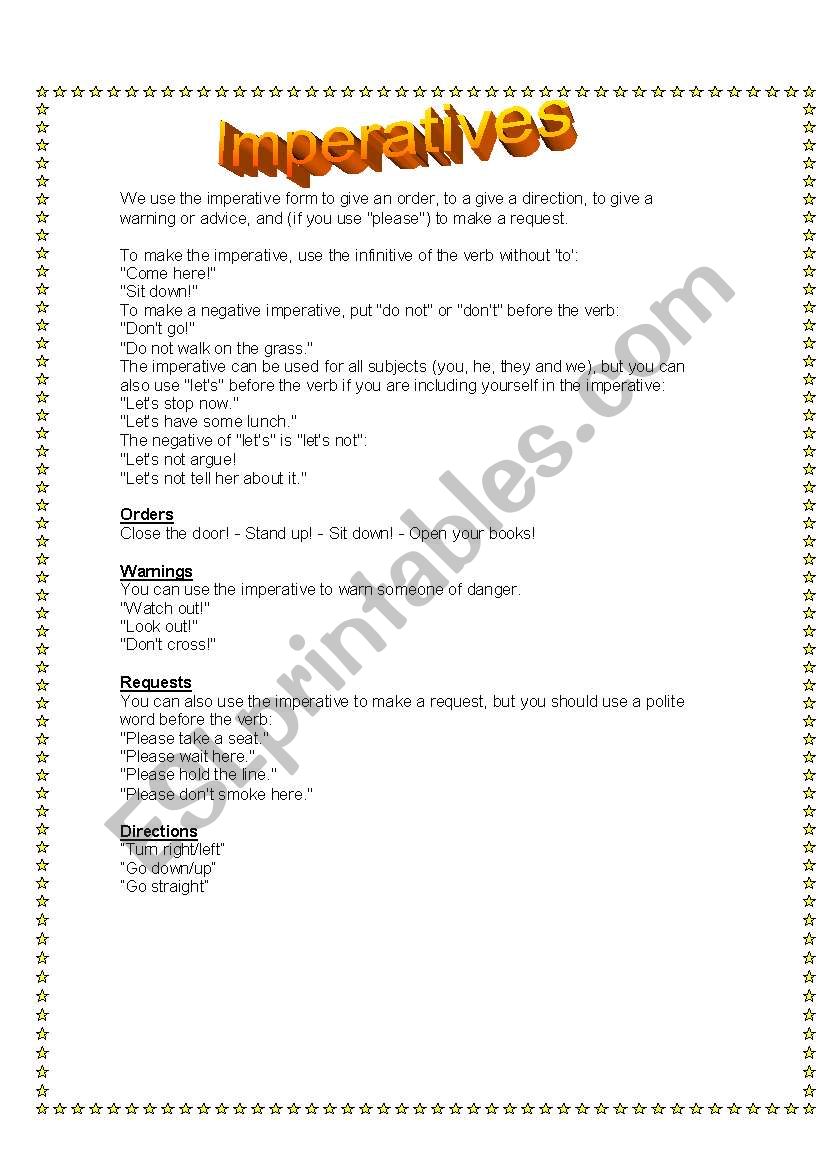 Imperatives worksheet