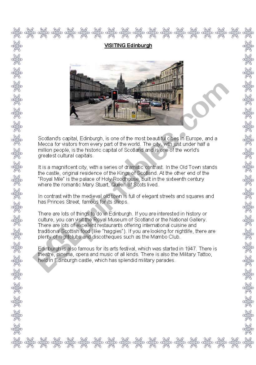 Visiting Edinburgh worksheet