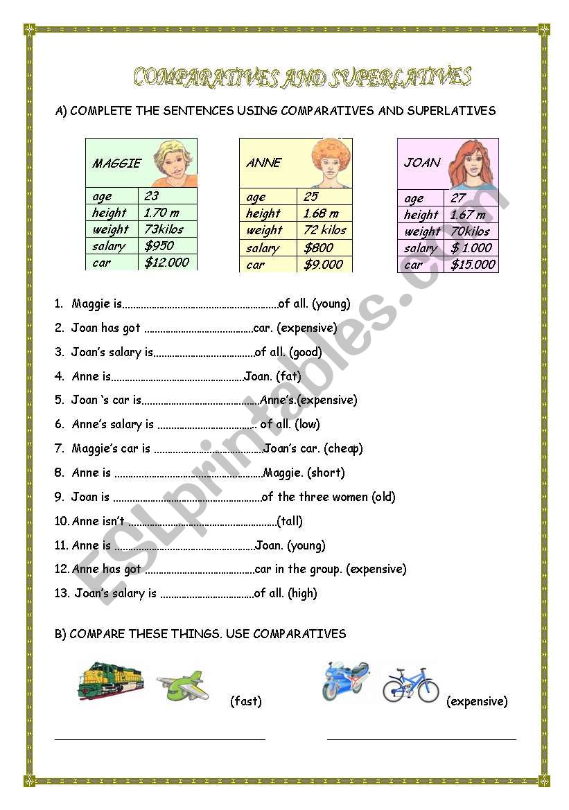 COMPARATIVES AND SUPERLATIVES worksheet