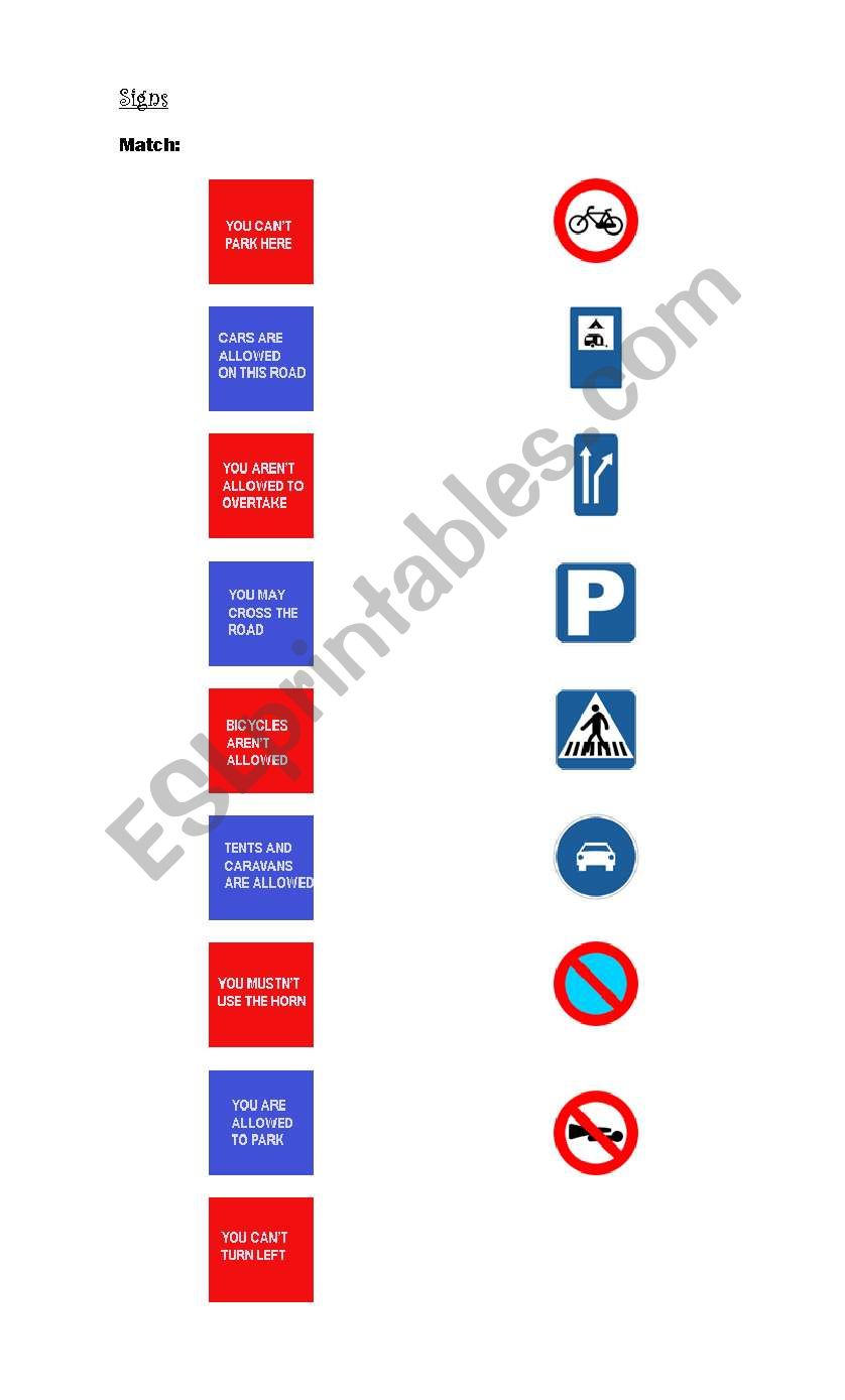 Signs worksheet