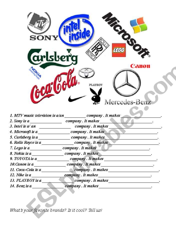 famous brands/countries worksheet
