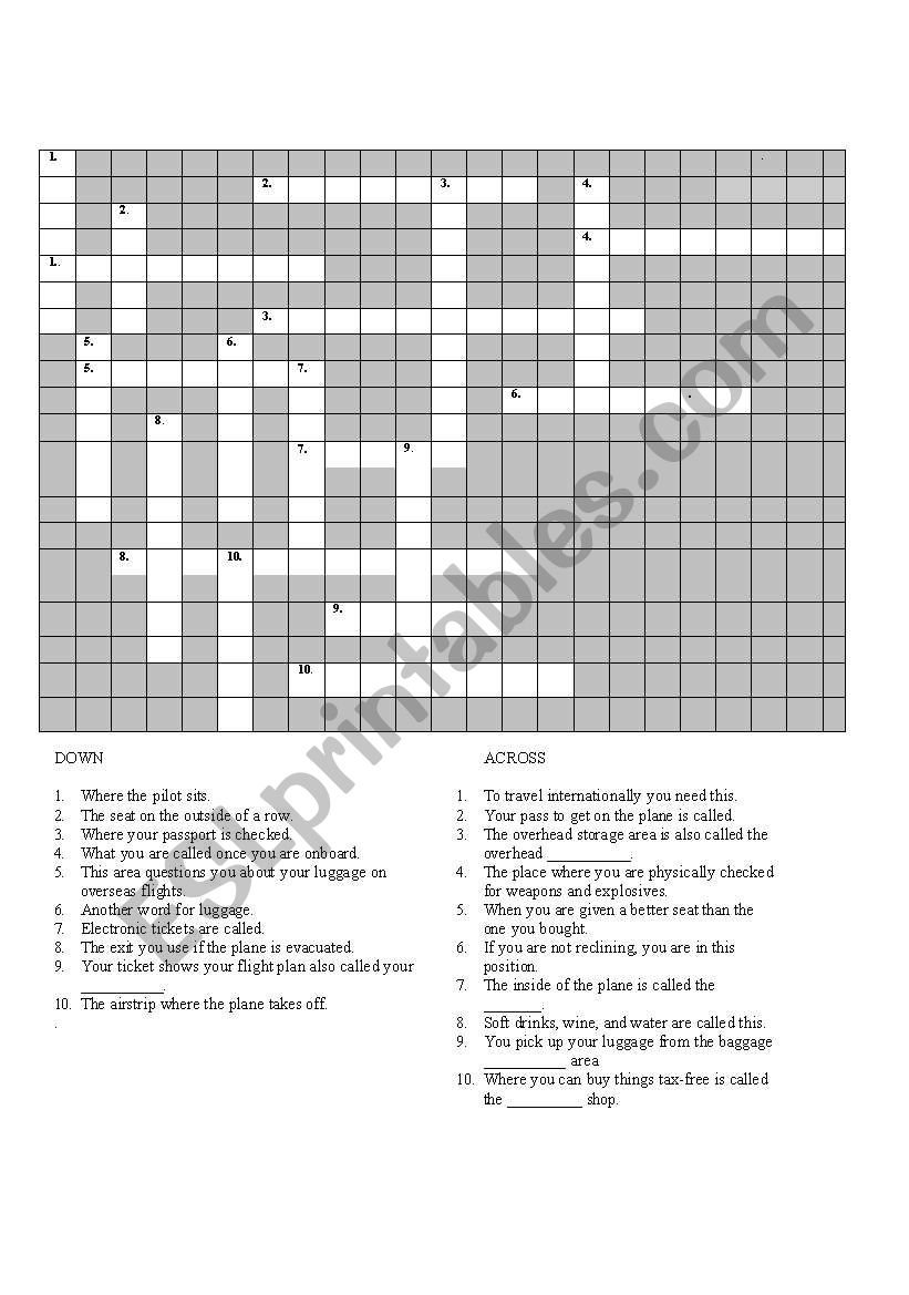 Airport  Crossword Puzzle worksheet