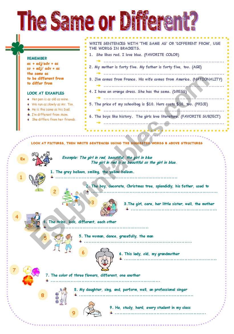 The same or different? worksheet