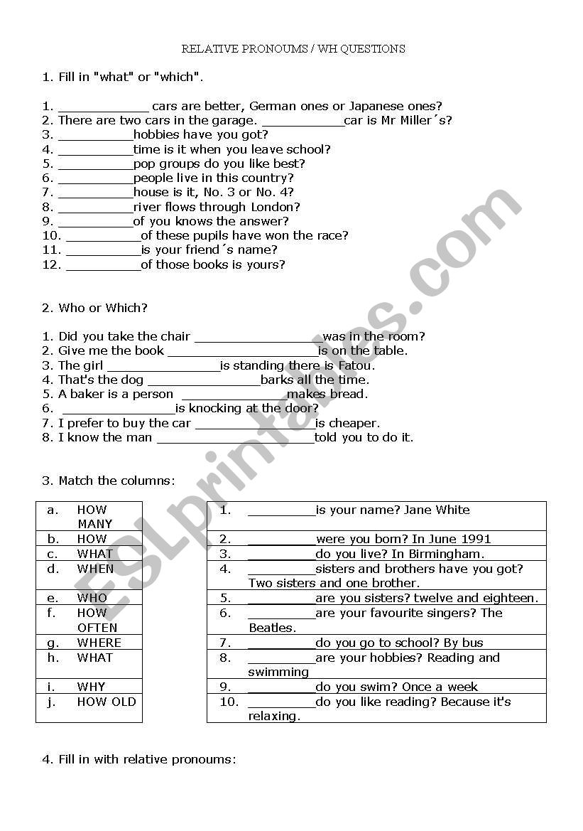 Relative Pronoums worksheet