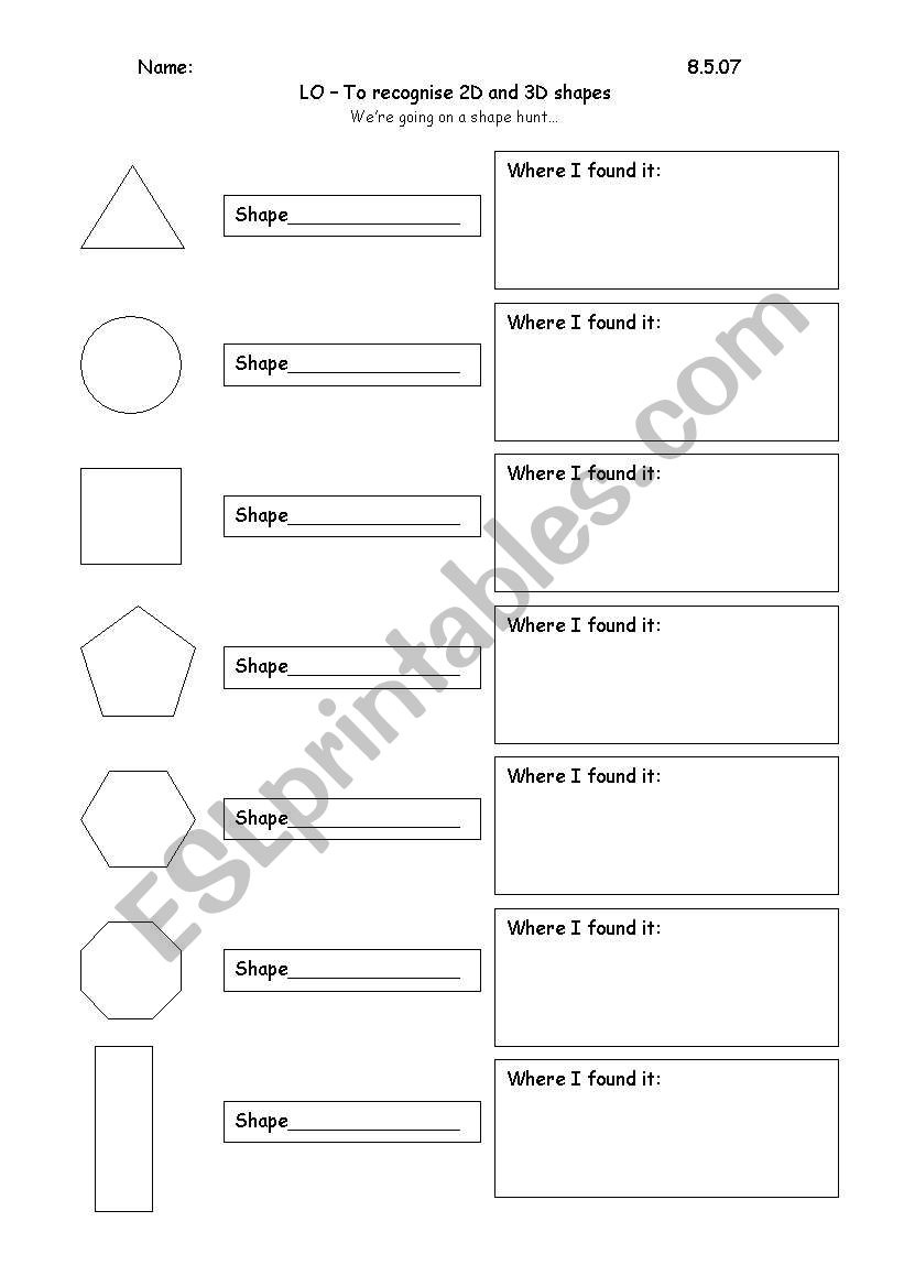 2D shapes worksheet