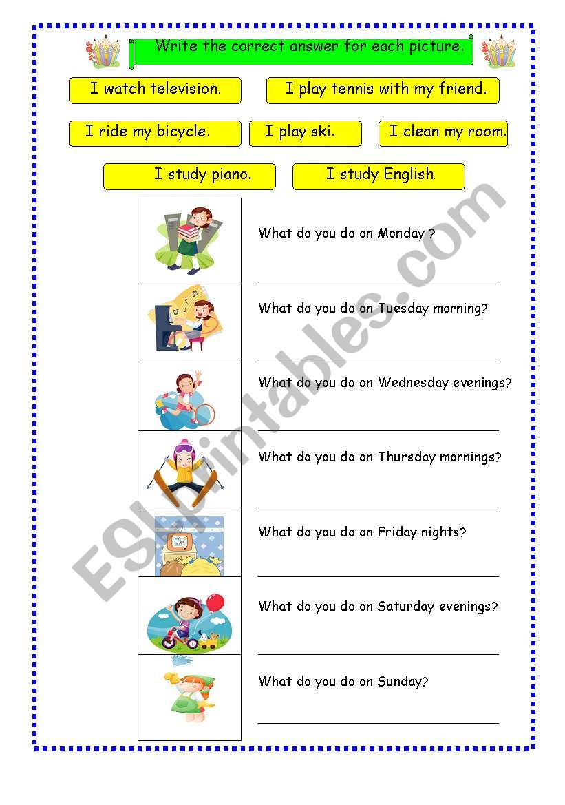 Day of the week 2 worksheet