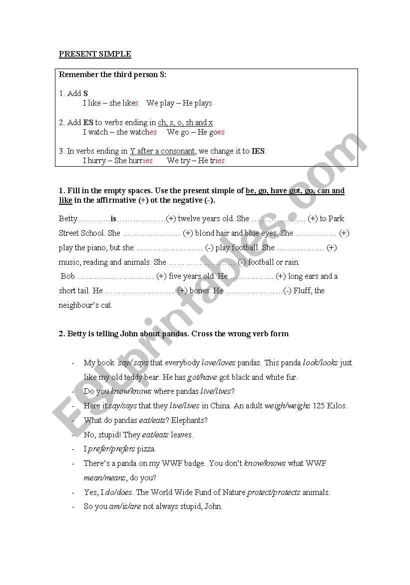 present simple worksheet