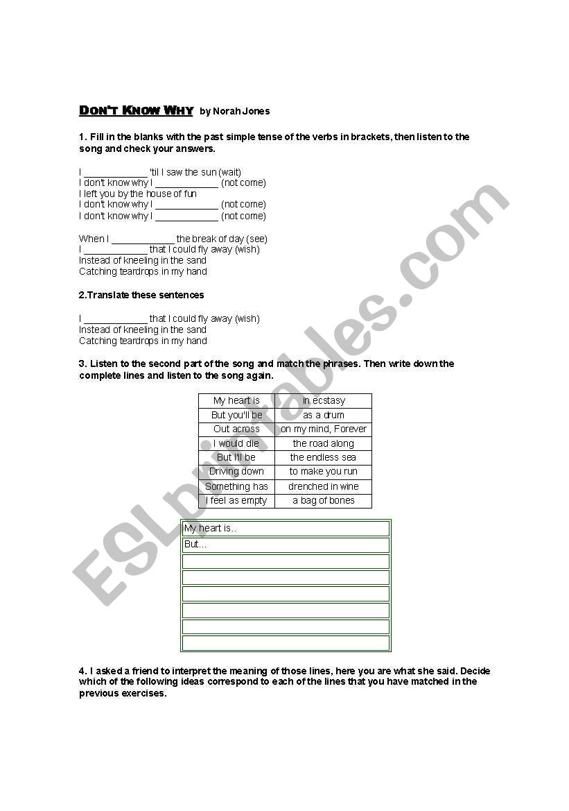 Don´t Know Why - ESL worksheet by Anita