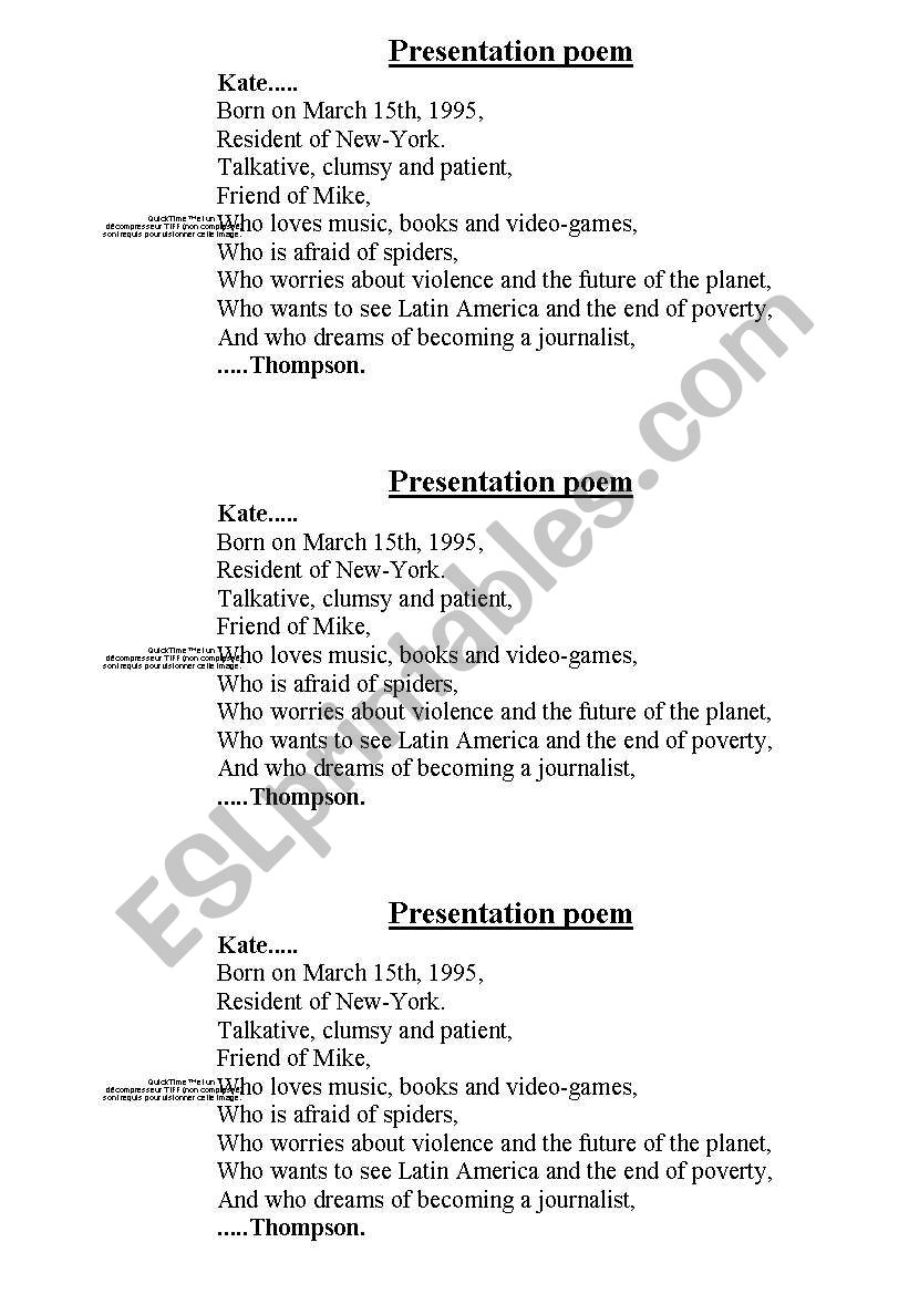 Presentation poem worksheet