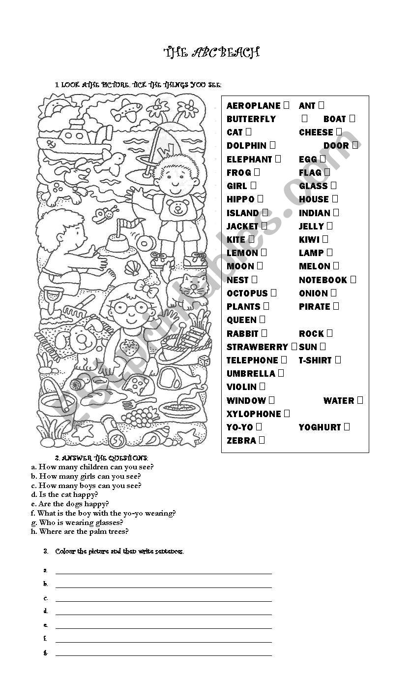 The ABC Beach worksheet