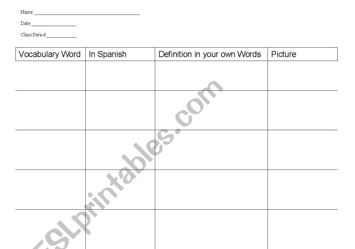 ESL Vocabulary Graphic Organizer