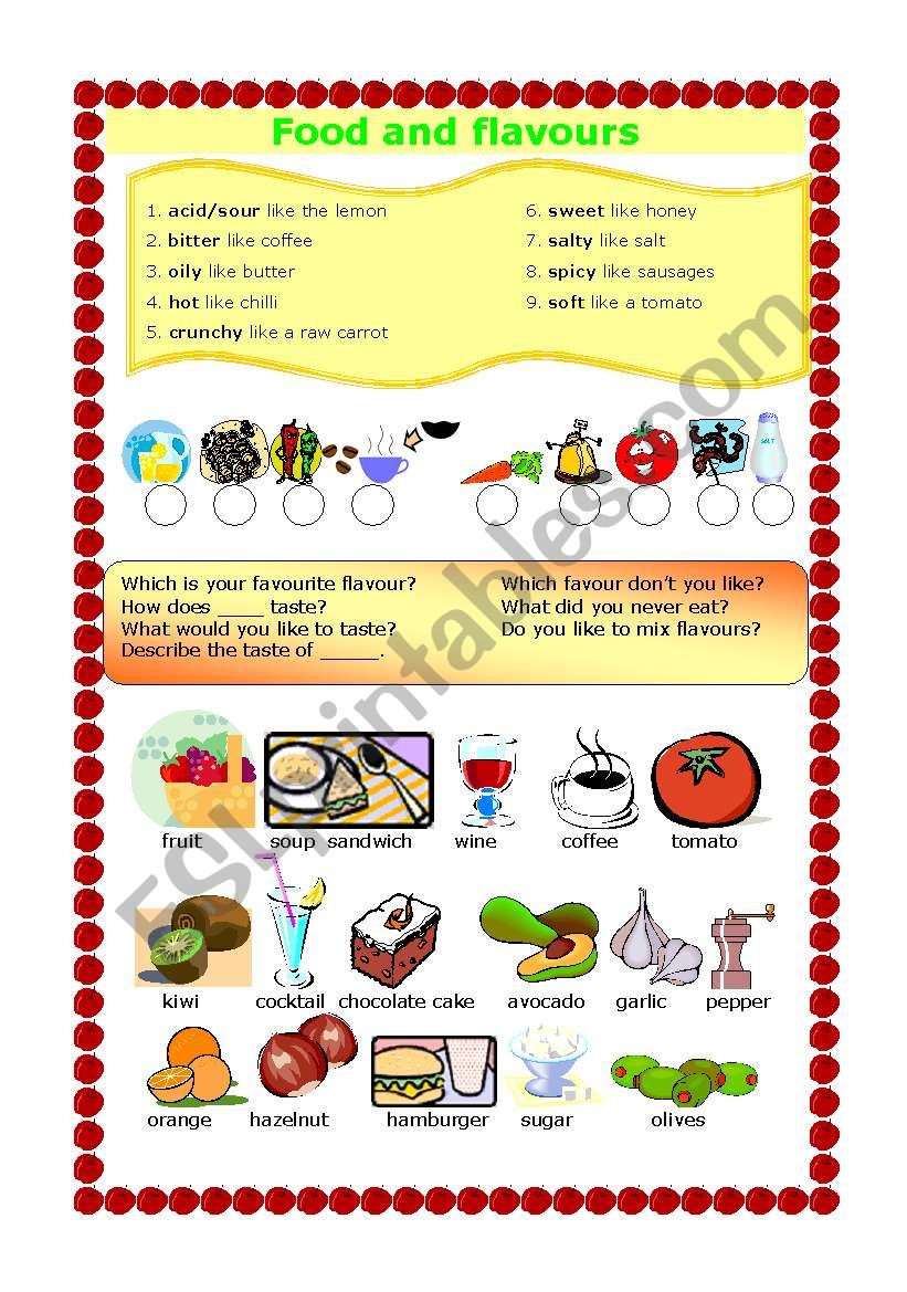 FOOD AND FLAVOURS - ESL worksheet by vivanglais