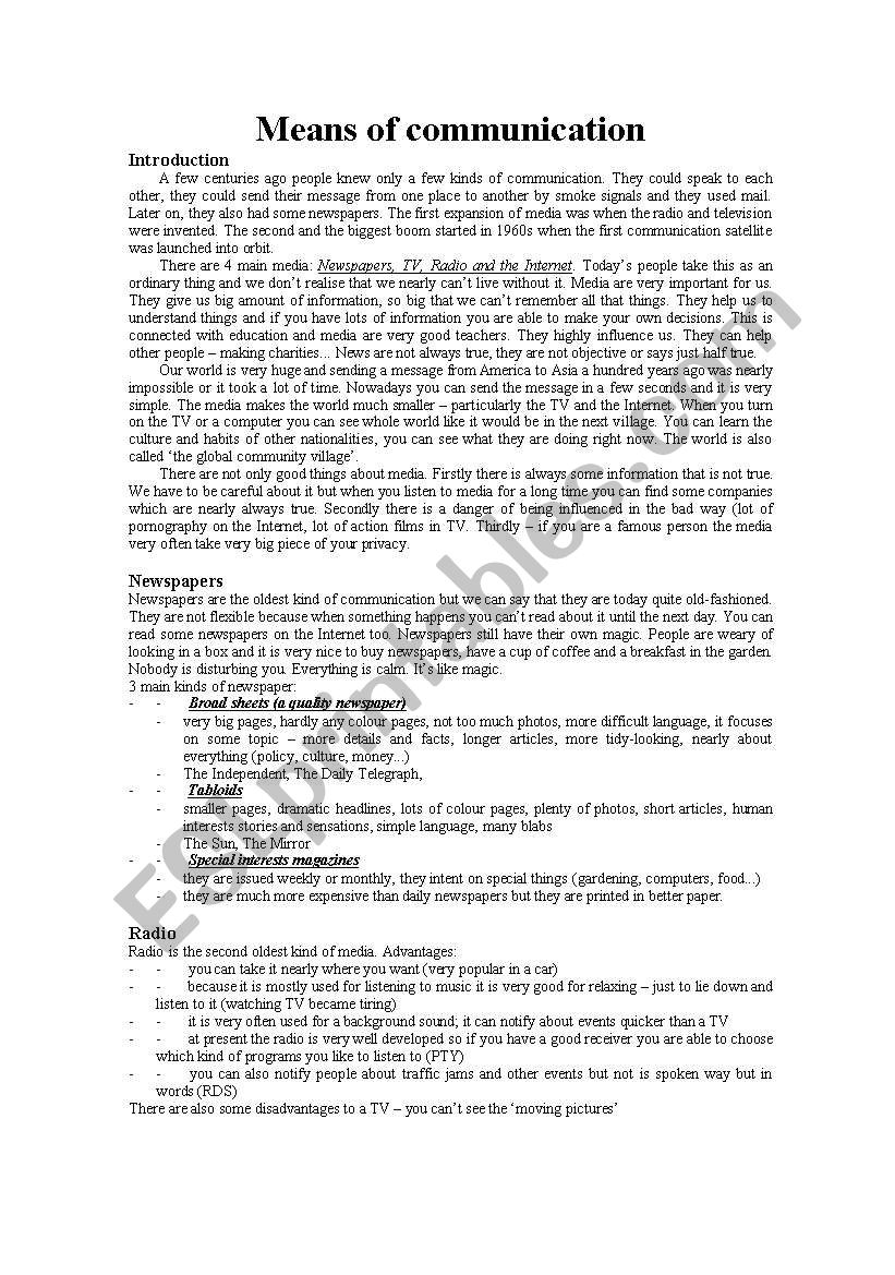 Means of communication.doc worksheet