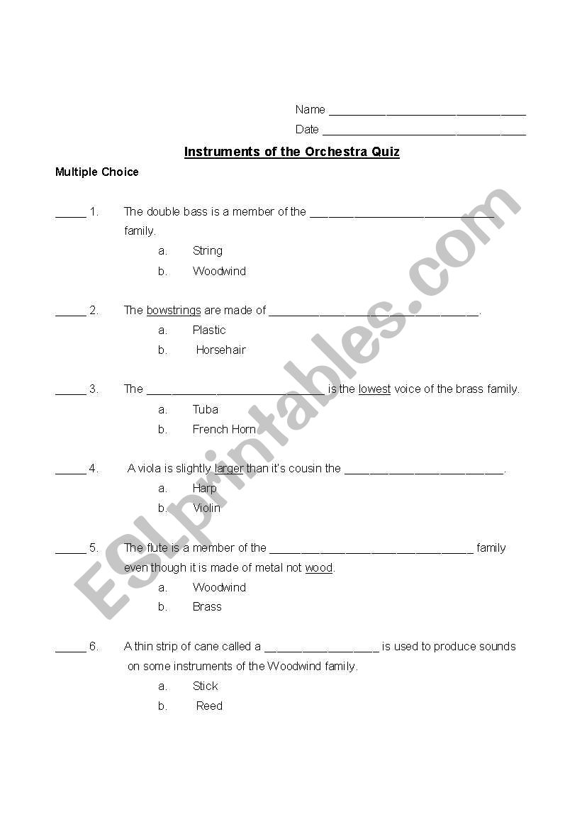 Instruments of the Orchestra Quiz