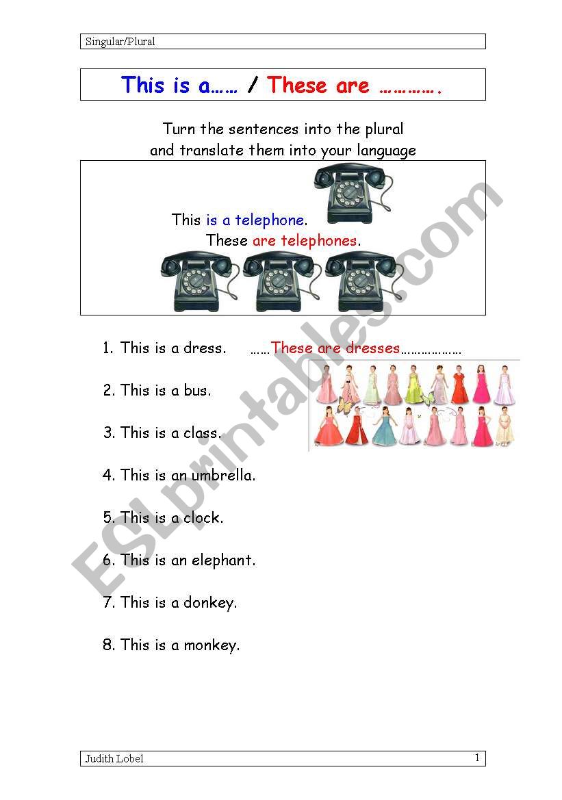 This is These are - Plural worksheet