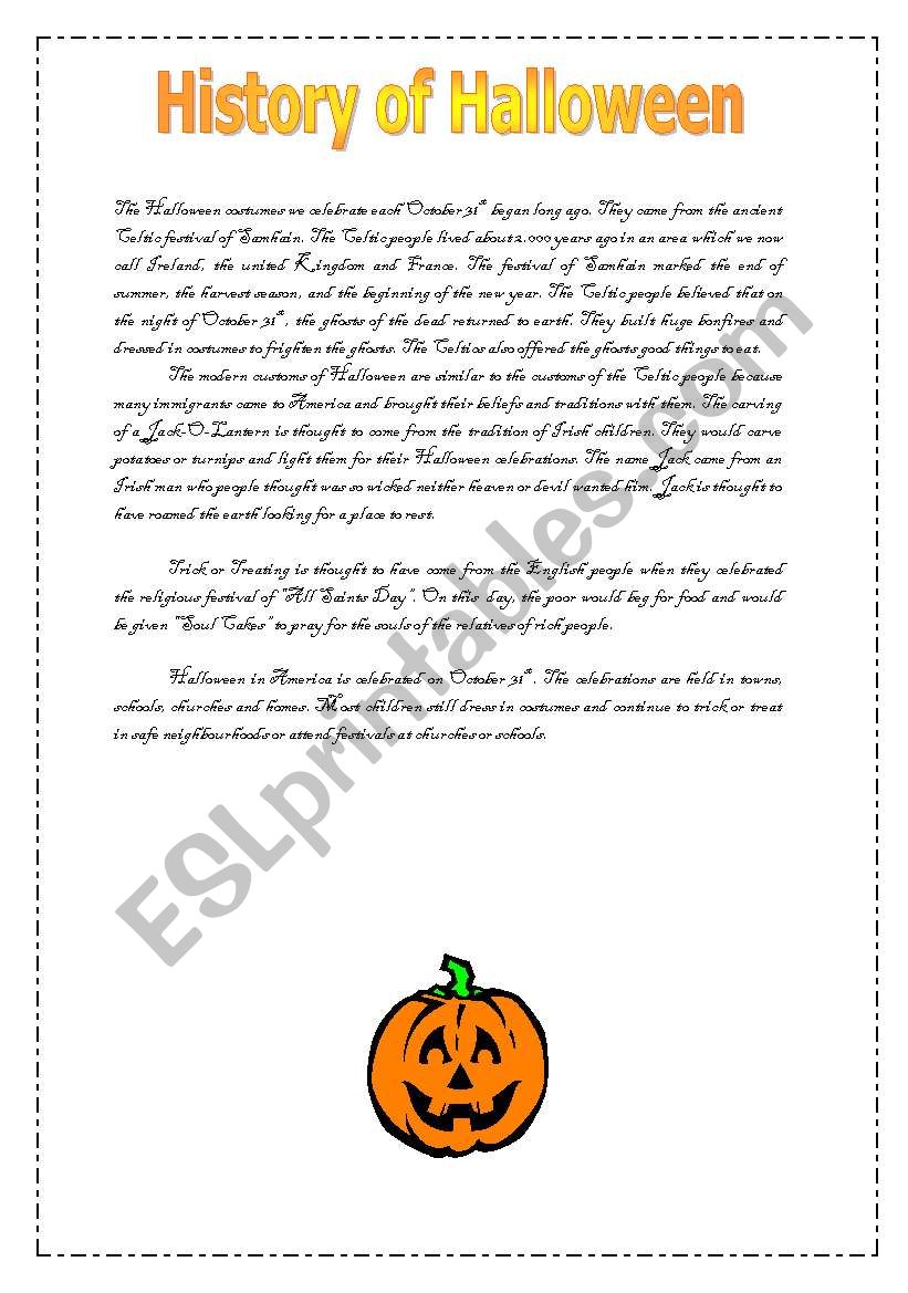 History of Halloween worksheet