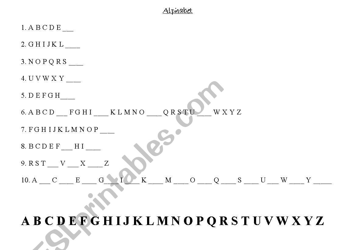 Fill in the blanks-Alphabet worksheet