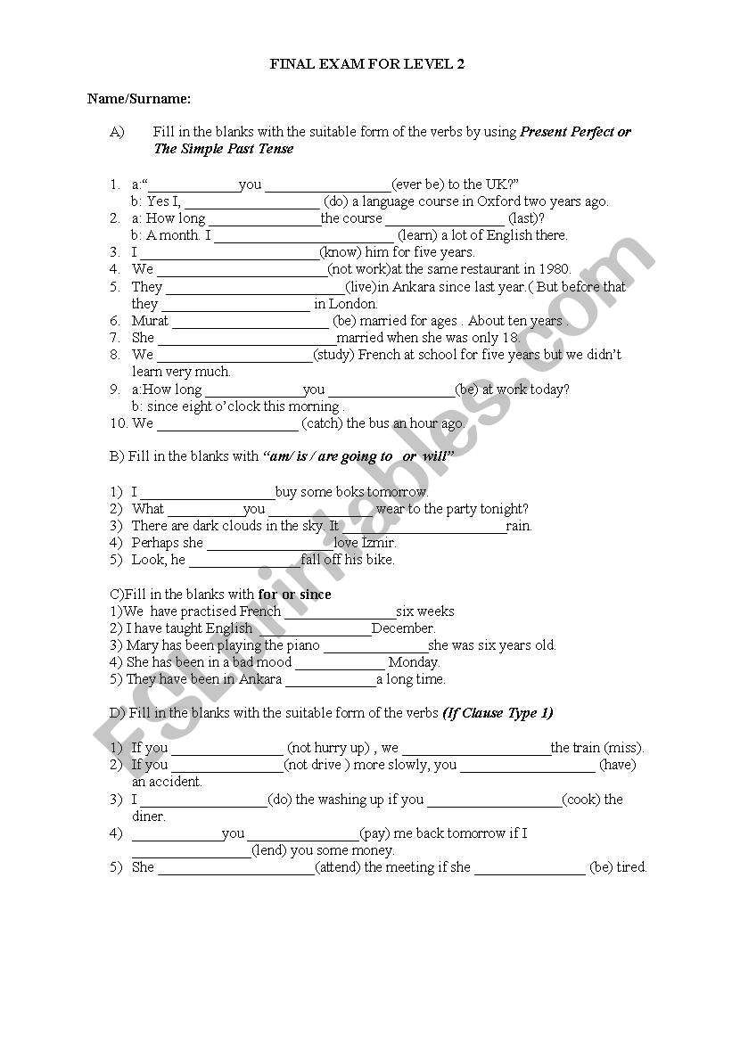 tenses worksheet