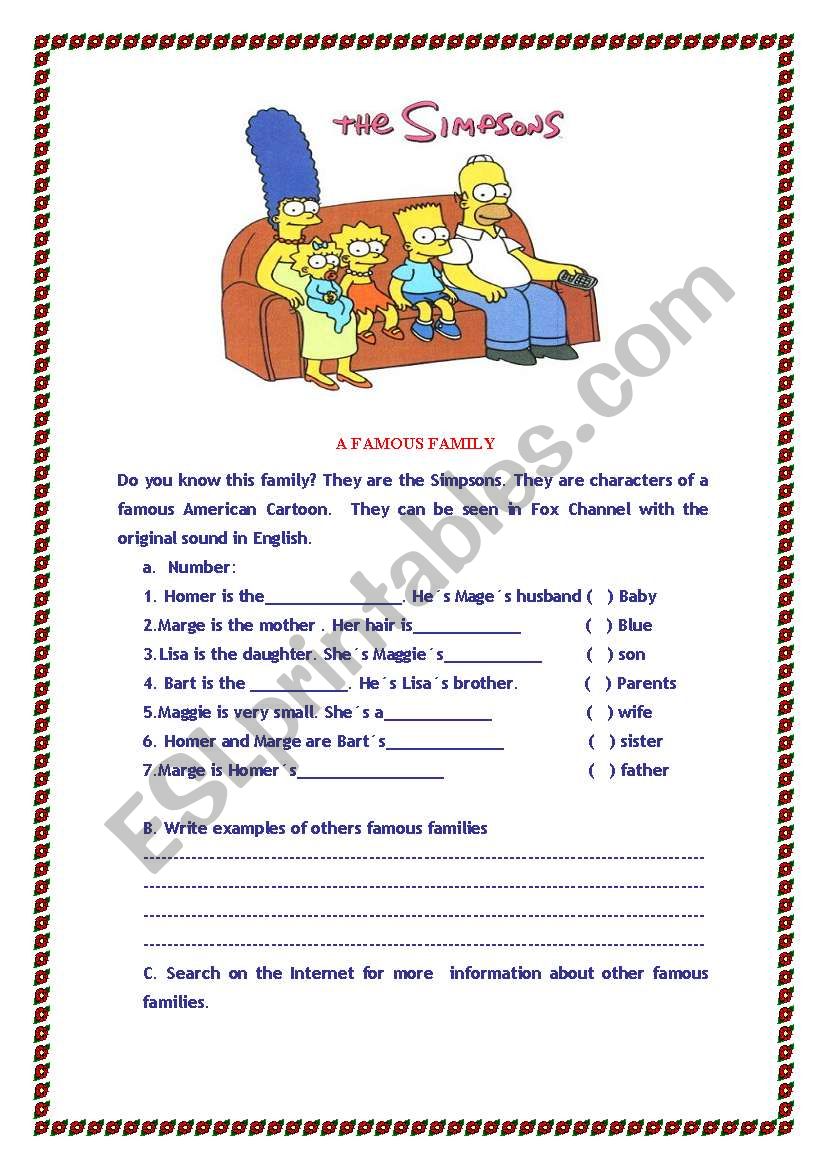 A FAMOUS FAMILY worksheet