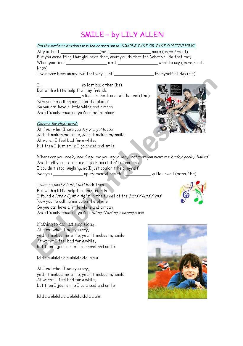 Smile, by Lily Allen worksheet