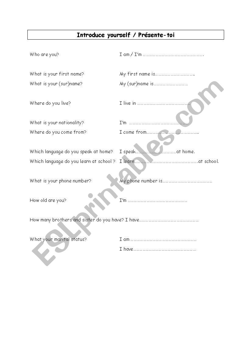 introduce yourself worksheet