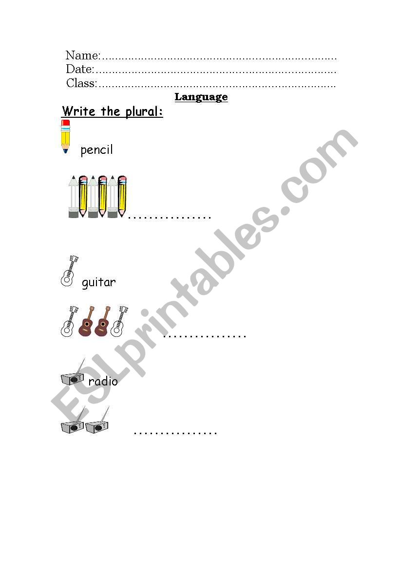 Write the plural: worksheet