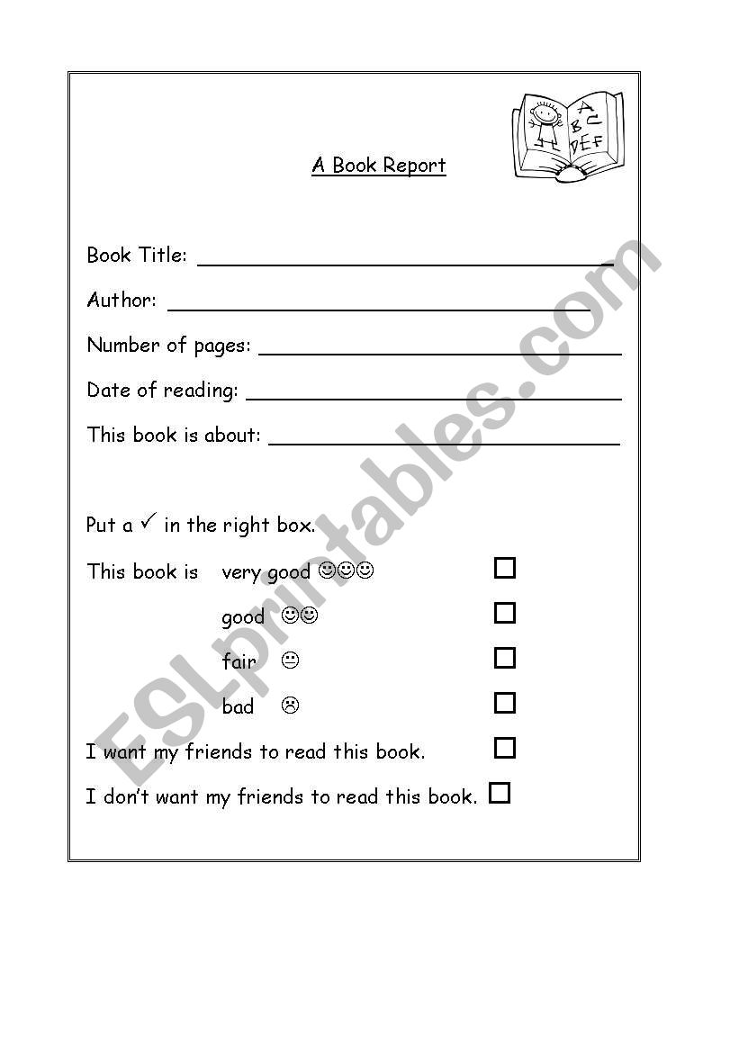 Book report worksheet