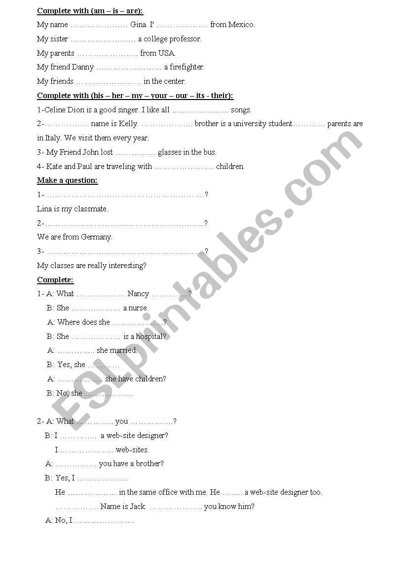 elementary exam worksheet