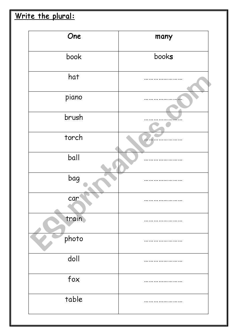 Write the plural: worksheet