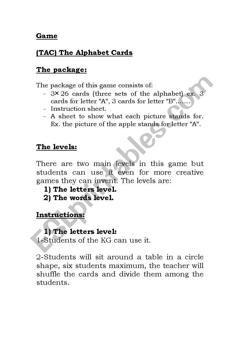 Game worksheet