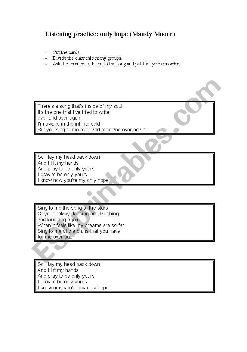 Listening practice: only hope (Mandy Moore) 