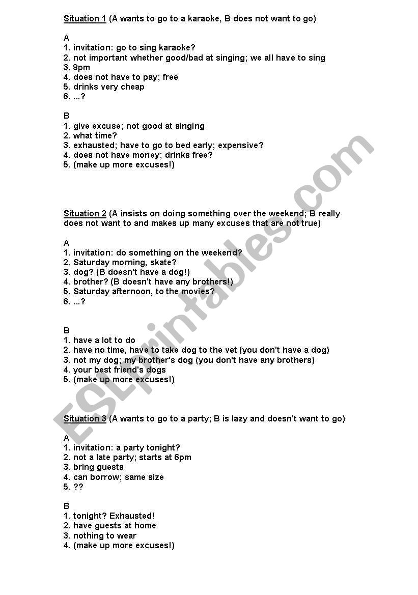 Role play worksheet