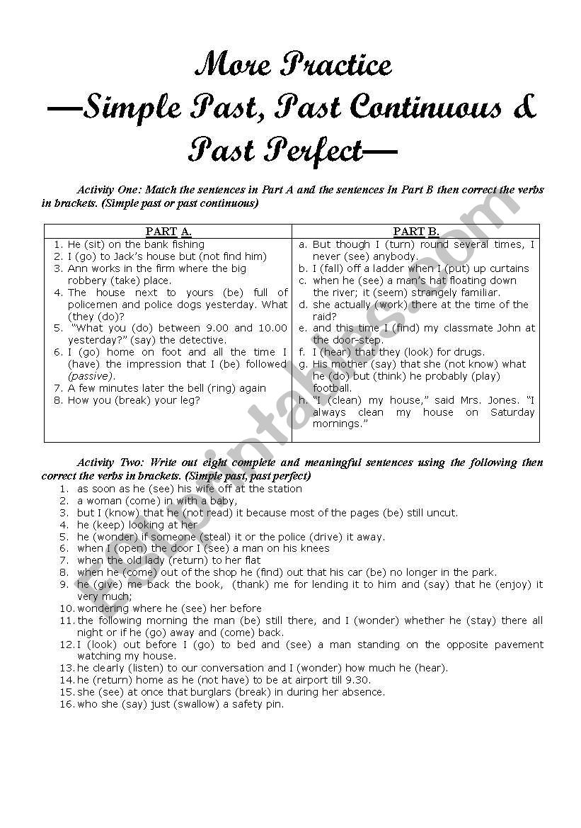 More Practice (Past Tenses) worksheet