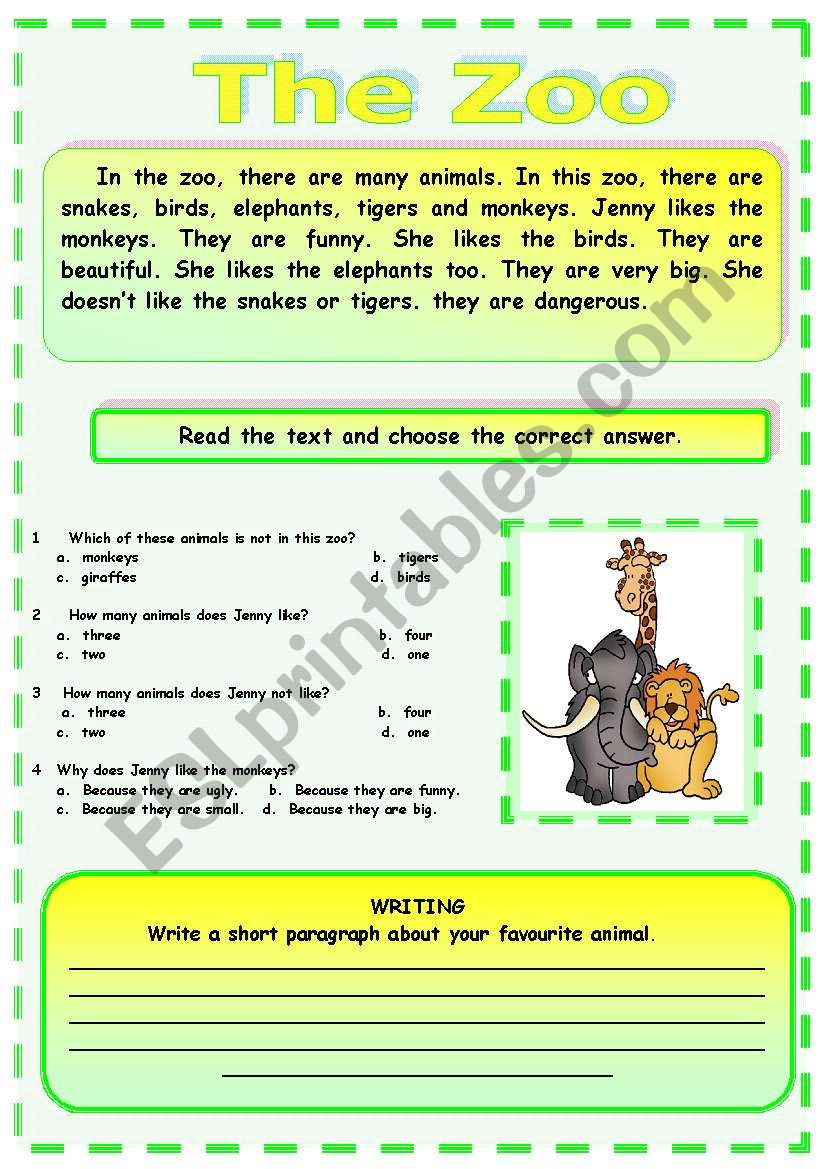 READING : The Zoo worksheet