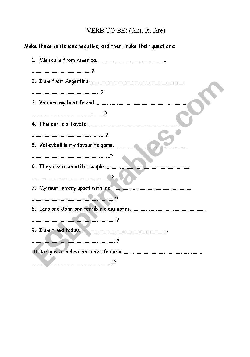 Verb to be worksheet