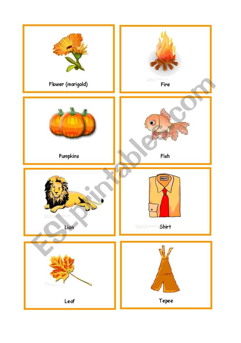 Colour Cards - ORANGE worksheet