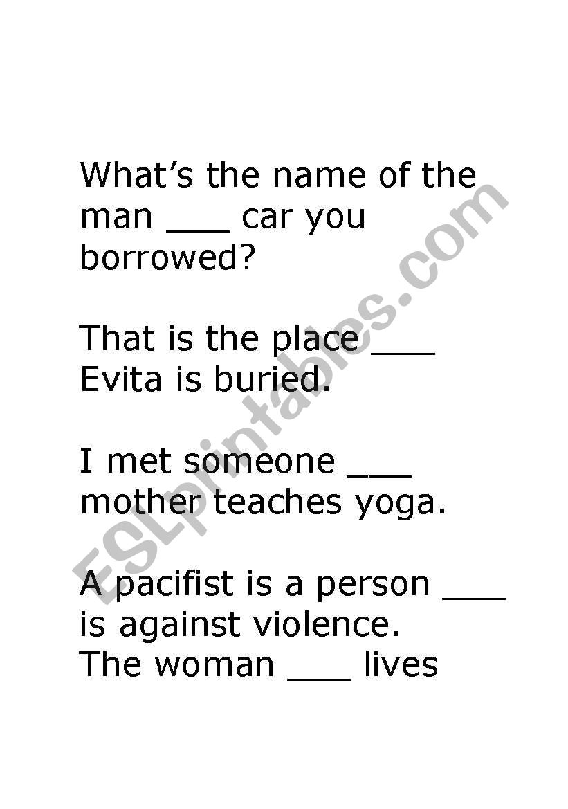 relative clause review worksheet