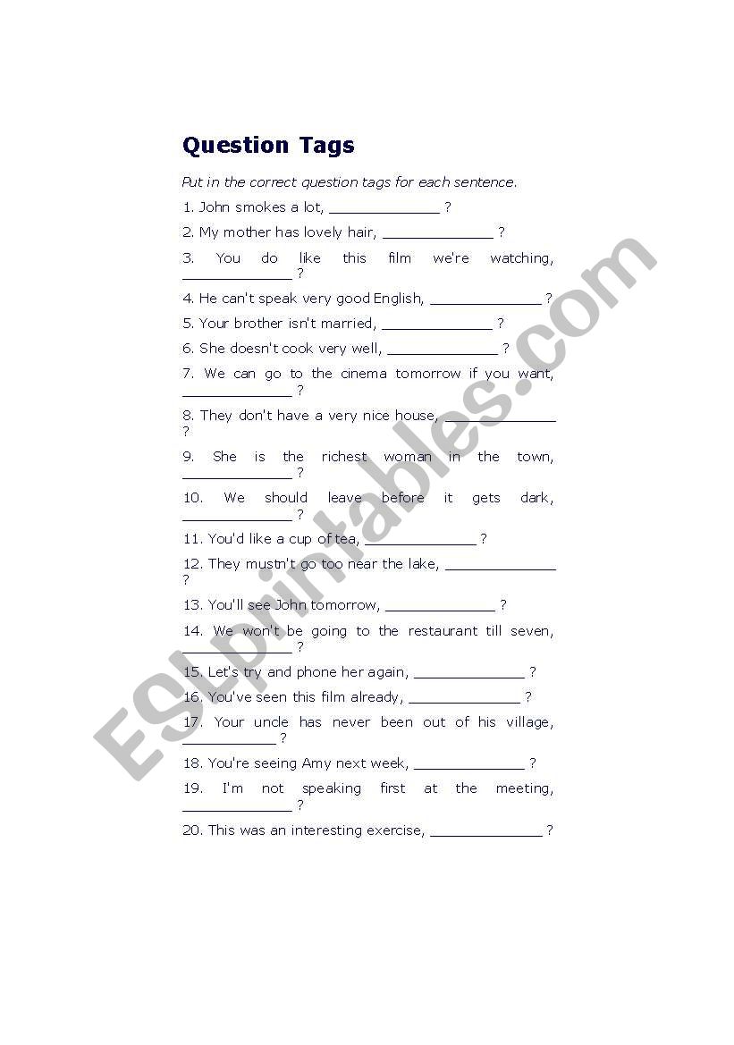 question tags worksheet