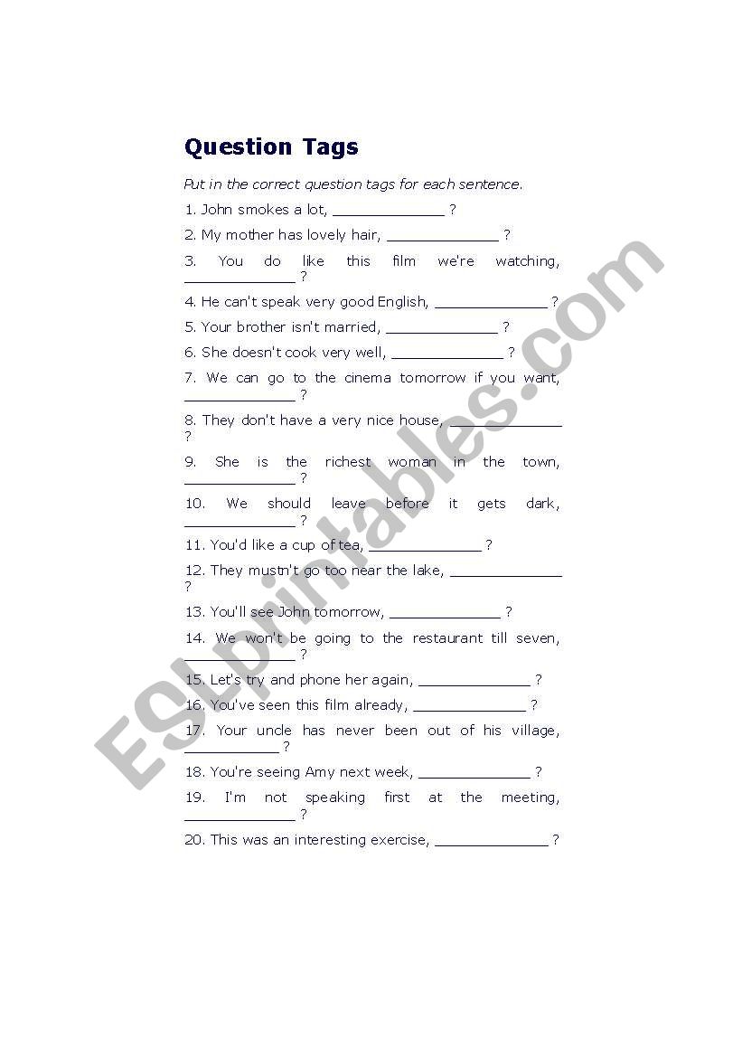 question tags worksheet