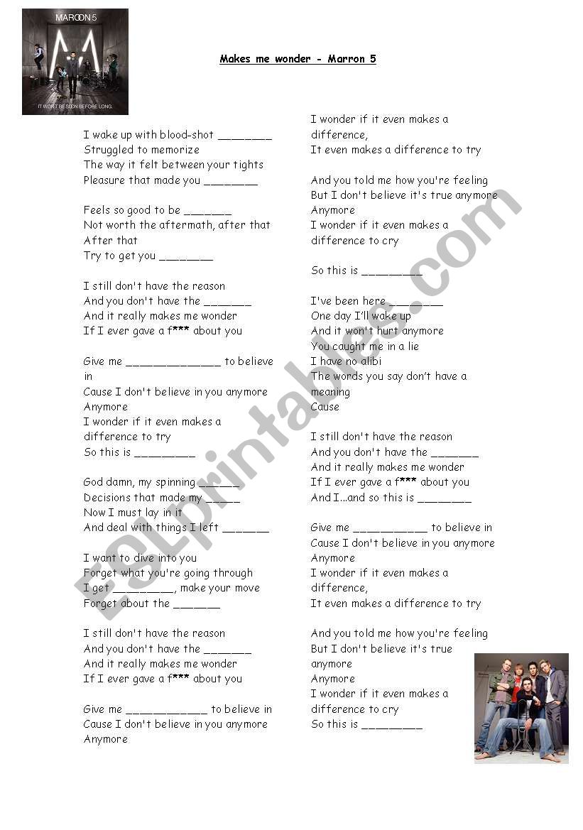 Makes me wonder - Maroon 5 worksheet