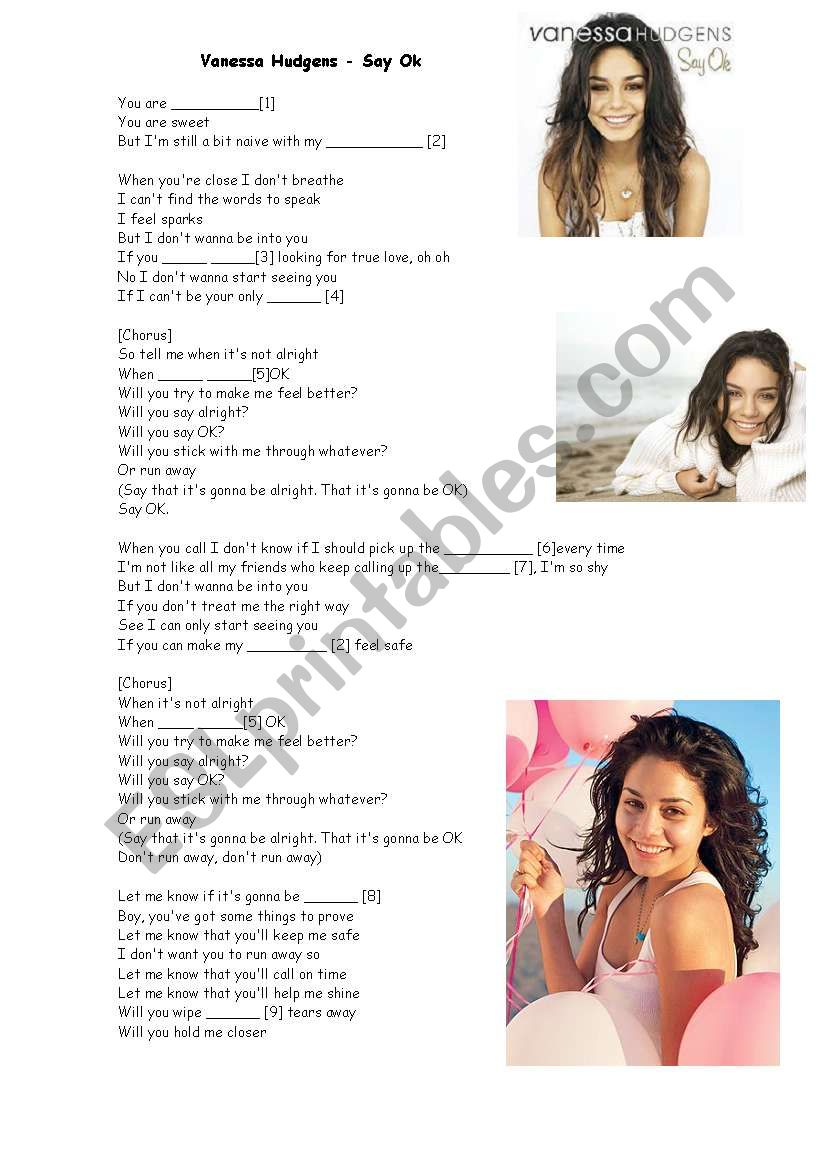 Say Ok - Vanessa Hudgens worksheet