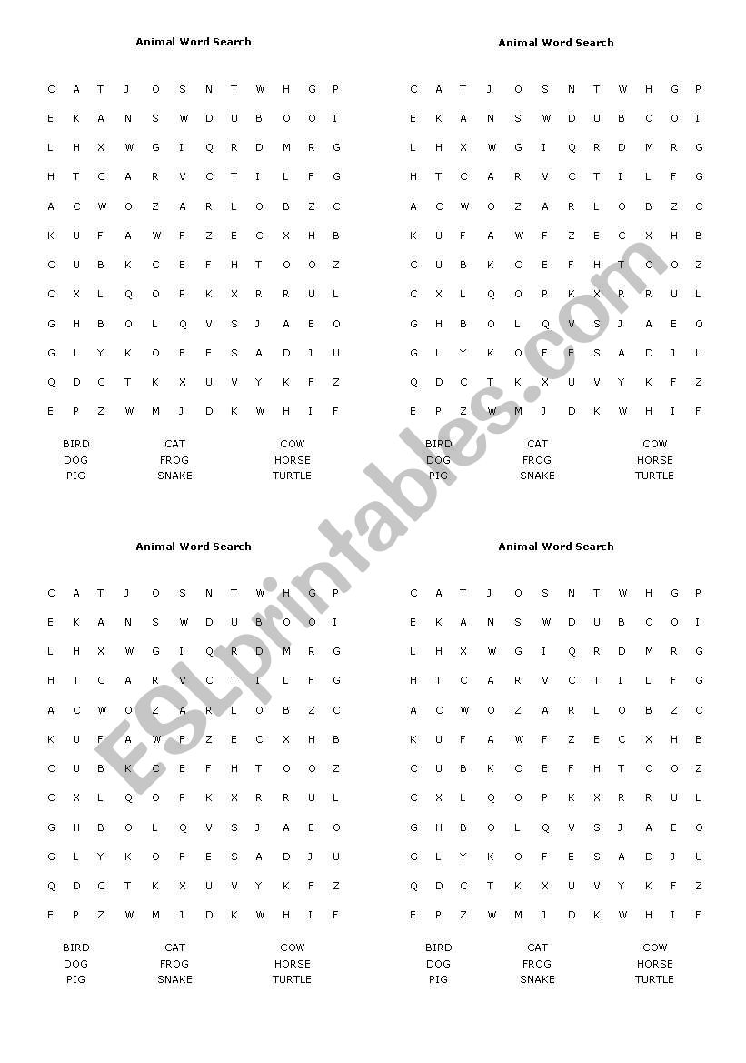 Animals Wordsearch worksheet