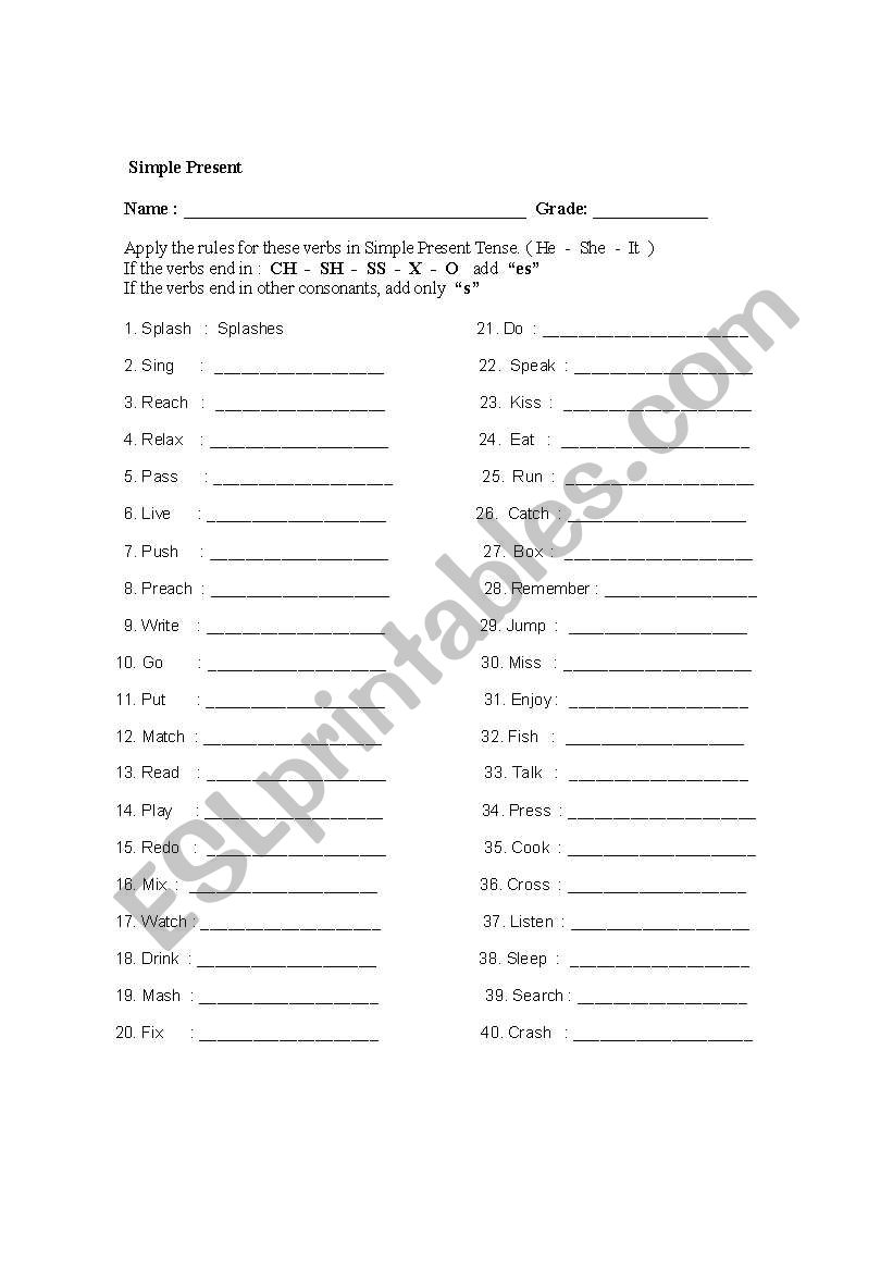 Verbs (Simple Present) worksheet